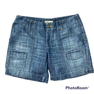 Cabi Mid Rise Utility Cargo Distressed Blue Jean Bermuda Shorts Denim Women’s 12